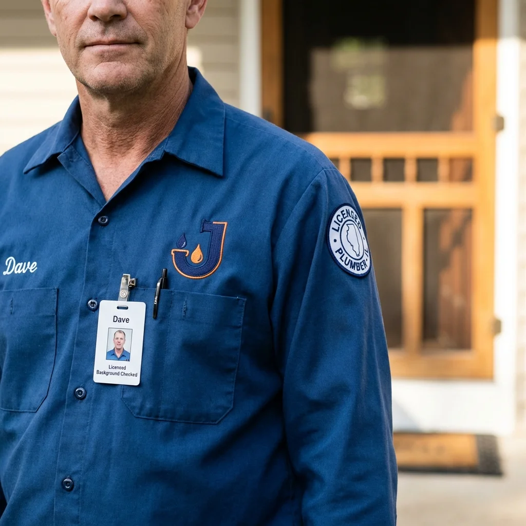 Licensed plumber showing ID badge in Miami, OK