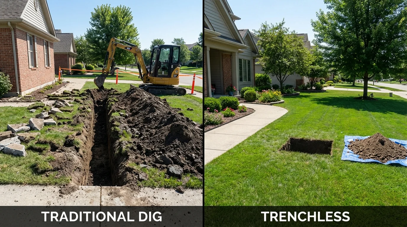 Trenchless sewer repair with minimal yard damage versus traditional excavation in Miami, OK